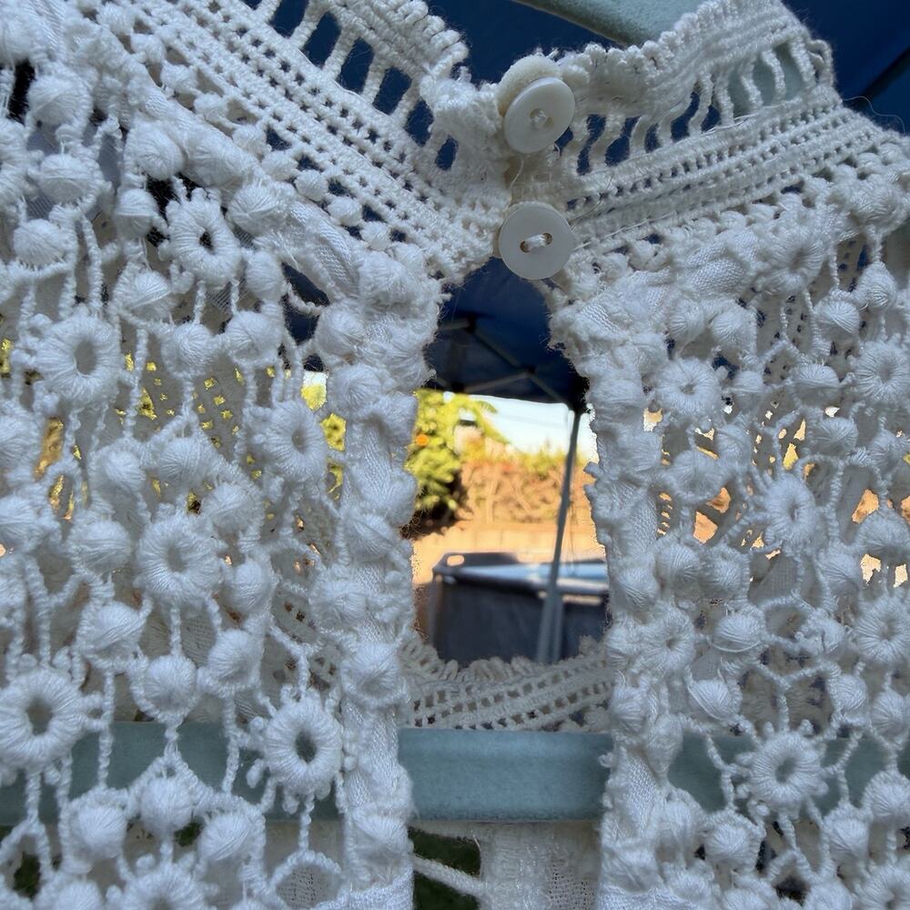 FATE Boho Crochet Lace Maxi Dress Medium Ivory Sleeveless Cottagecore Festival - Picture 10 of 13